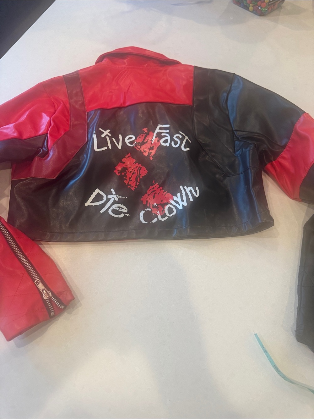Kids' Red and Black Graphic Cropped Jean-Style Jacket